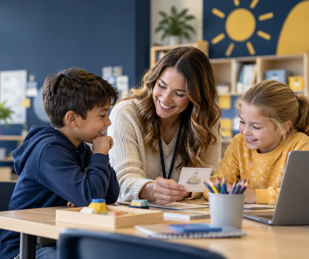 Children participating in hands-on classroom activities that use fine motor and visual motor skills