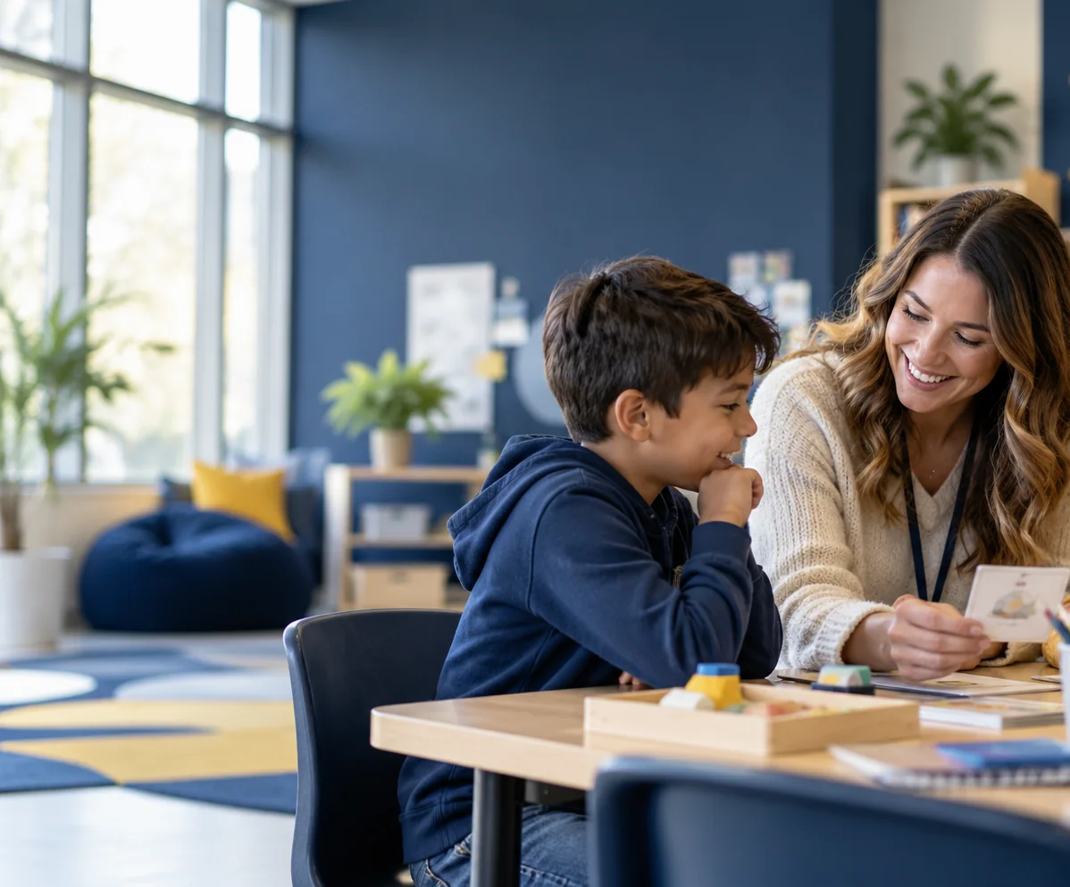 Students and a professional working together in a school learning space